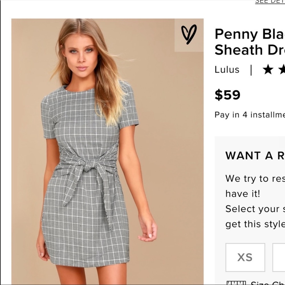 NWT PENNY BLACK & WHITE GINGHAM KNOTTED DRESS